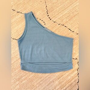Vntg Smy Blue One Shoulder Angles Crop Top Womens Large